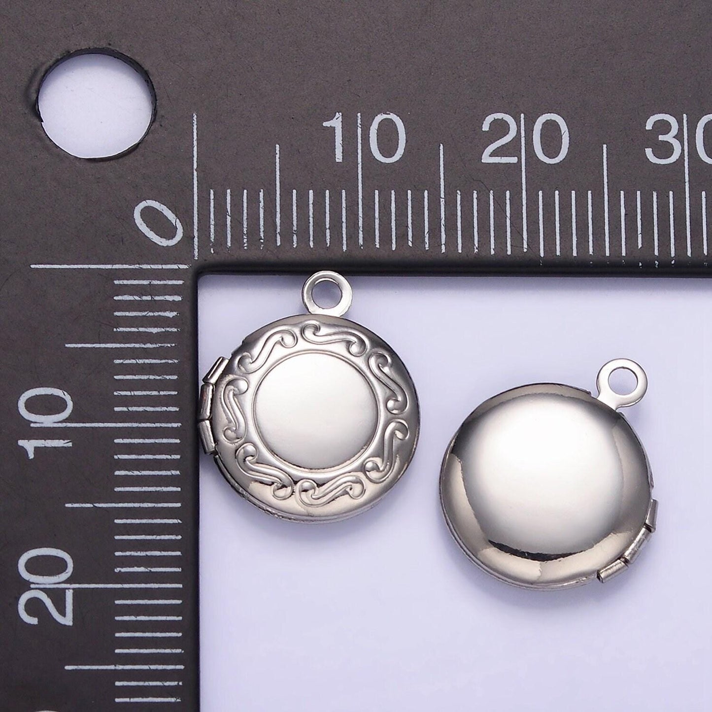 Dainty gold filled 16mm curved engraved round locket charm for earring locket jewelry making supply | h357