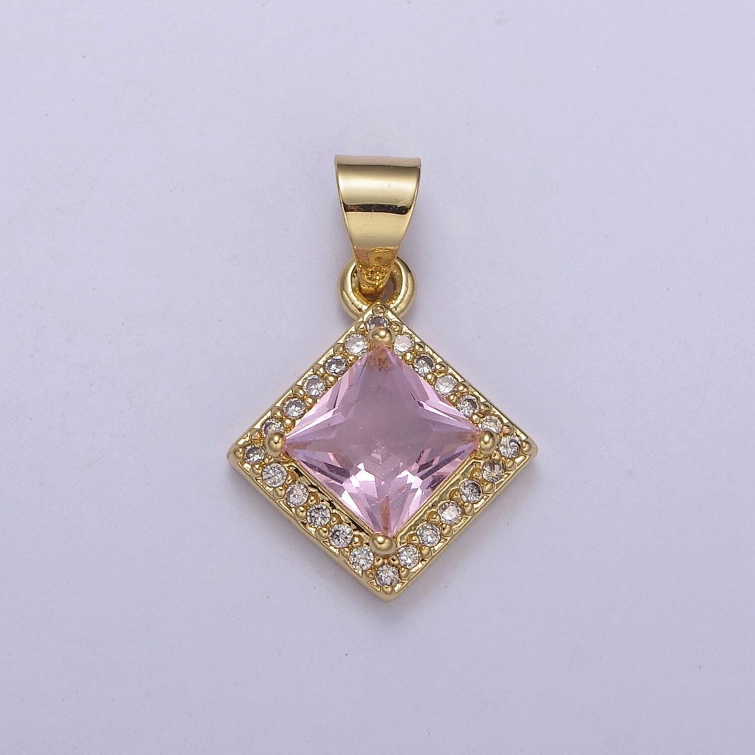 Rhombus geometric shape zircon connector charm, square gemstone pendant charm wholesale h-354