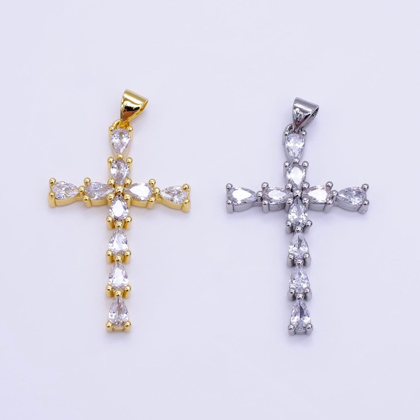 Minimalistic gold cross cz pendant, 24k gold filled micro paved clear cubic zirconia crystals religious cross charm | h352