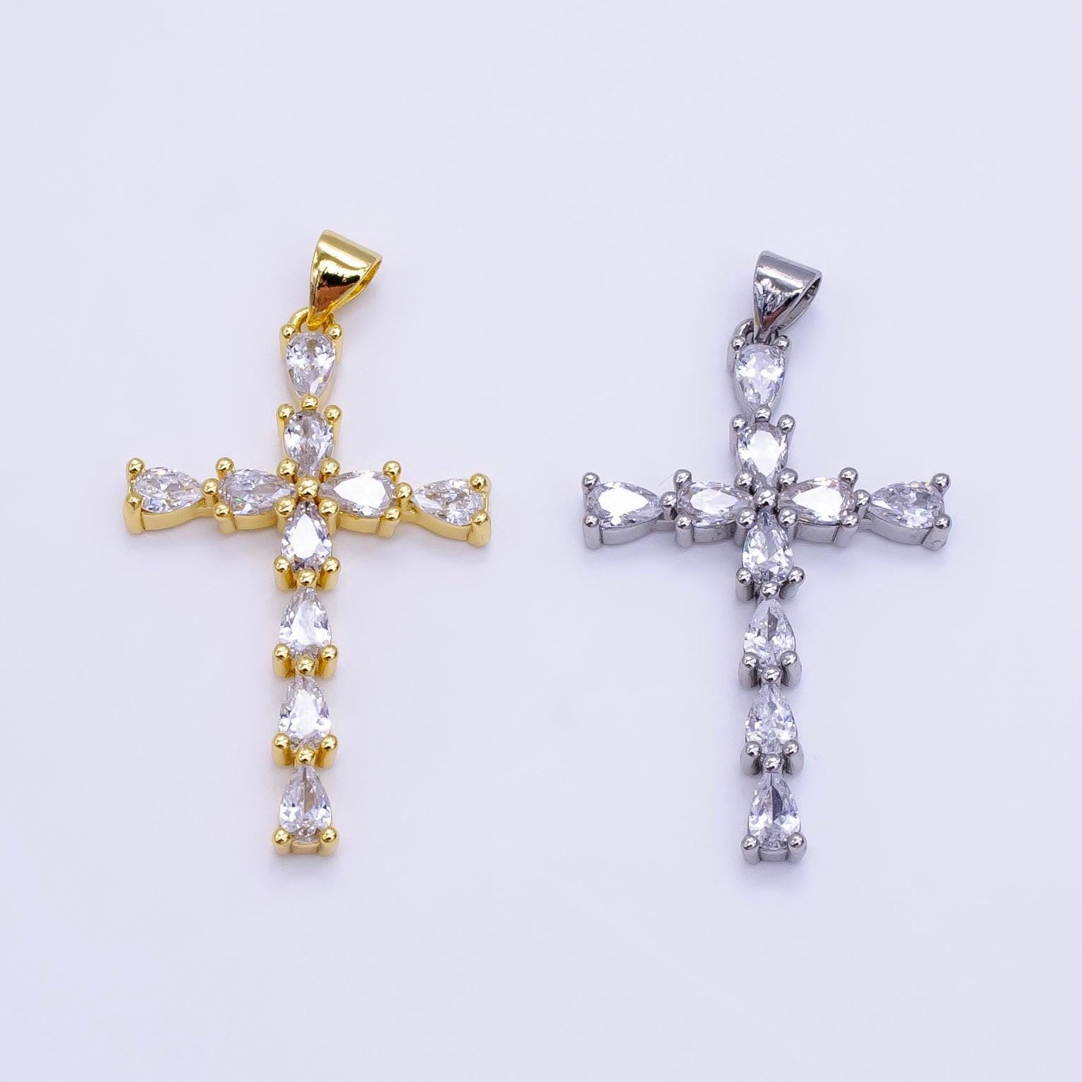 Minimalistic gold cross cz pendant, 24k gold filled micro paved clear cubic zirconia crystals religious cross charm | h352