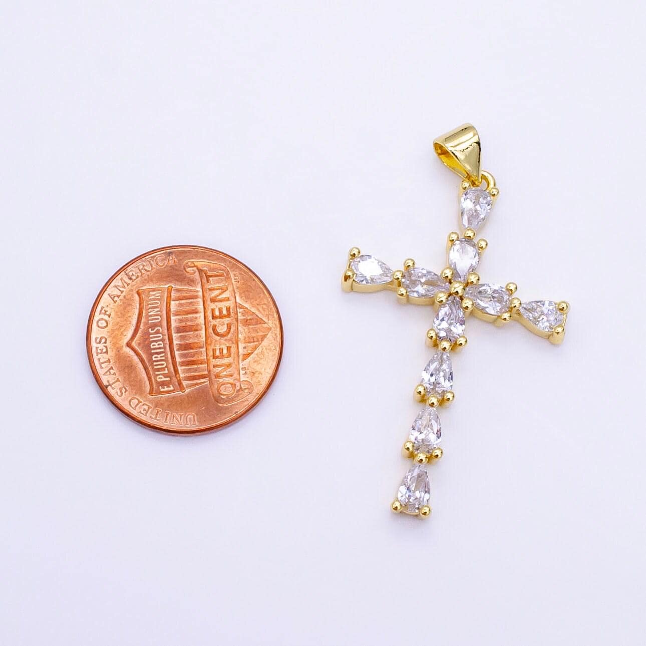 Minimalistic gold cross cz pendant, 24k gold filled micro paved clear cubic zirconia crystals religious cross charm | h352