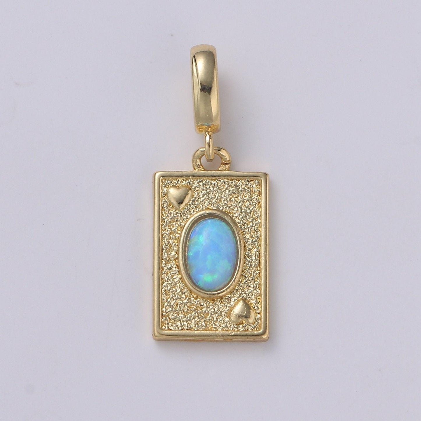 14k gold filled tag opal charm rectangle medallion, heart pendant necklace charm for statement necklace component jewelry supply h-348 h-349