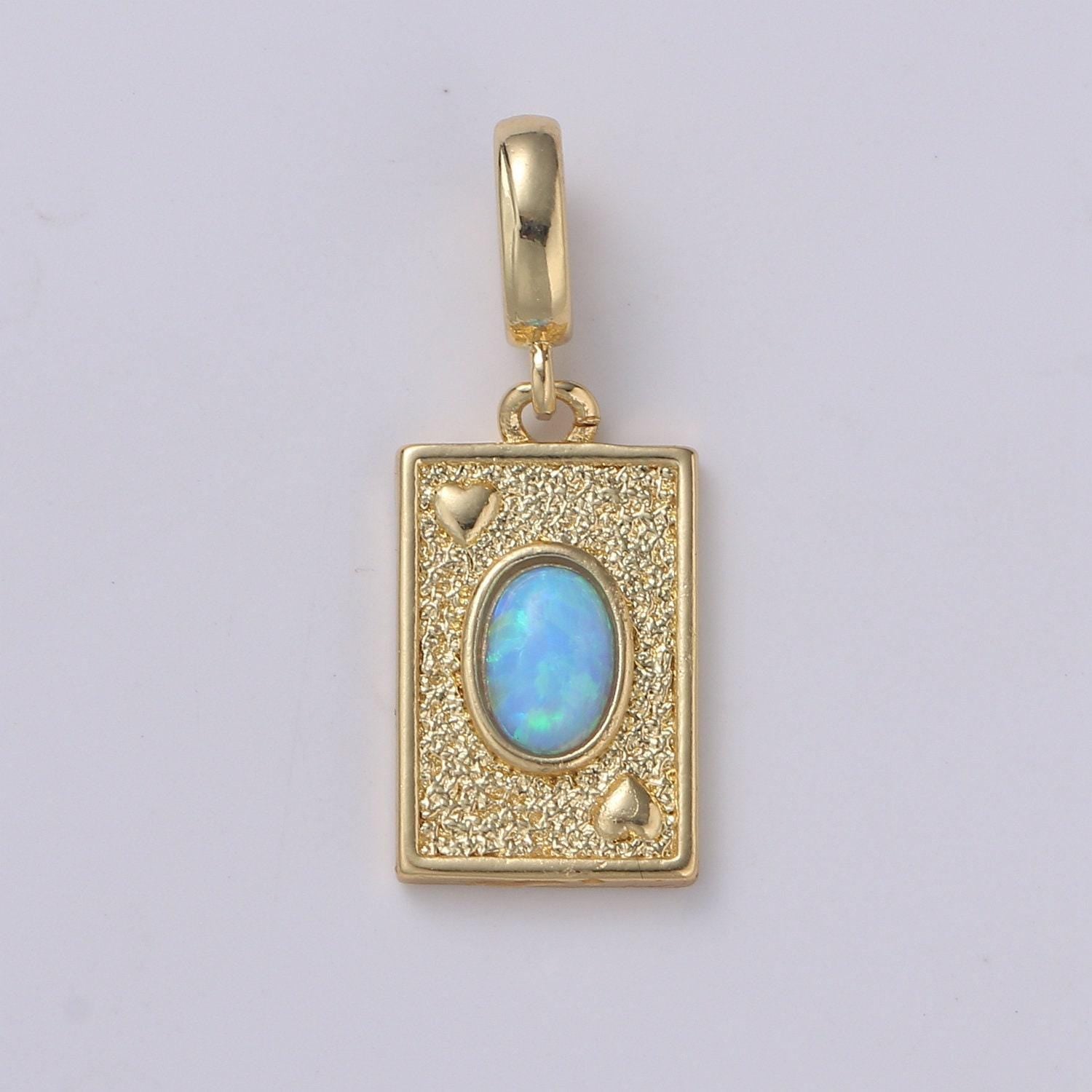 14k gold filled tag opal charm rectangle medallion, heart pendant necklace charm for statement necklace component jewelry supply h-348 h-349