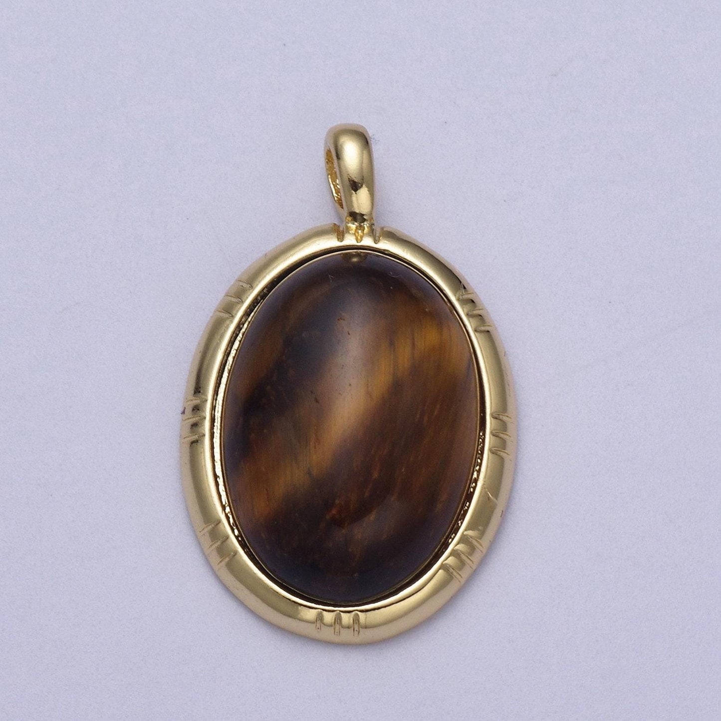 Tiger eye gemstone necklace pendant - oval medallion tiger’s eye gemstone pendant green purple yellow stone h-332 / h-333 / h-334