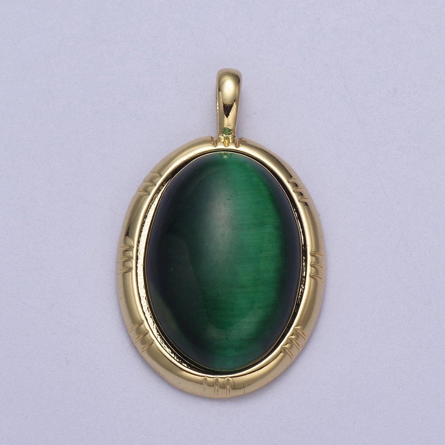 Tiger eye gemstone necklace pendant - oval medallion tiger’s eye gemstone pendant green purple yellow stone h-332 / h-333 / h-334