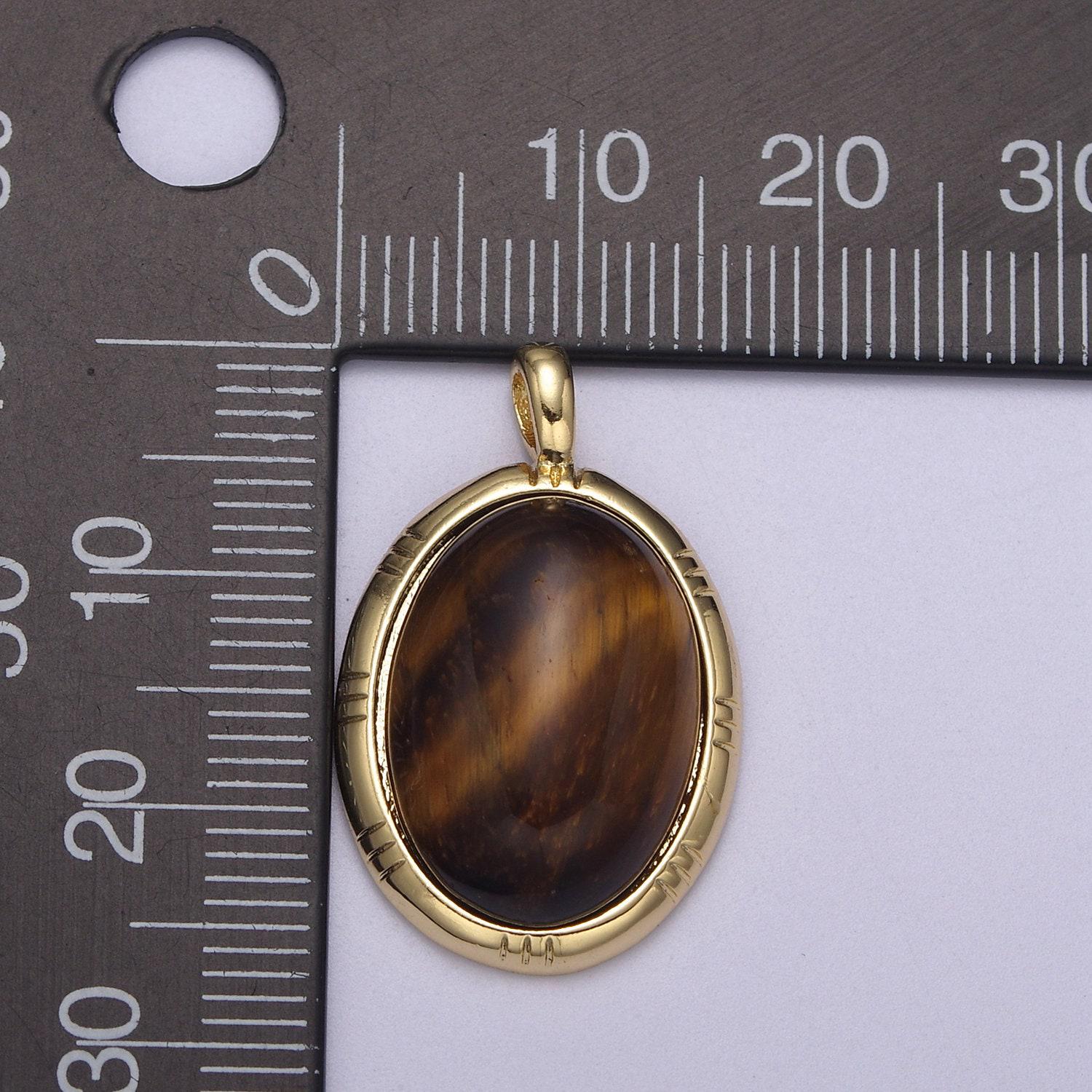 Tiger eye gemstone necklace pendant - oval medallion tiger’s eye gemstone pendant green purple yellow stone h-332 / h-333 / h-334