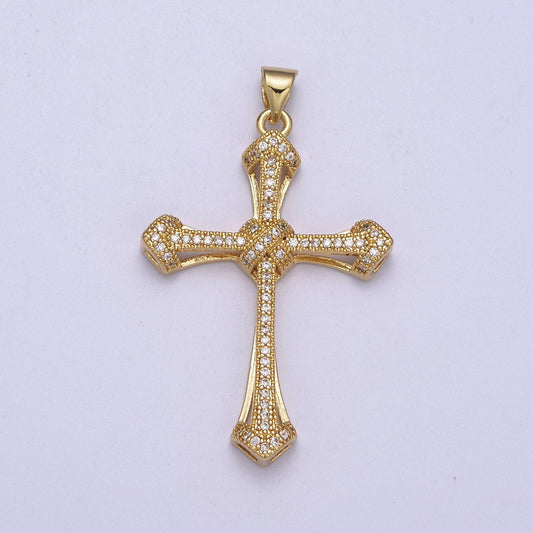 Large gold cz micro pave cross pendant, cubic zirconia charm micro pave jewelry findings h-325