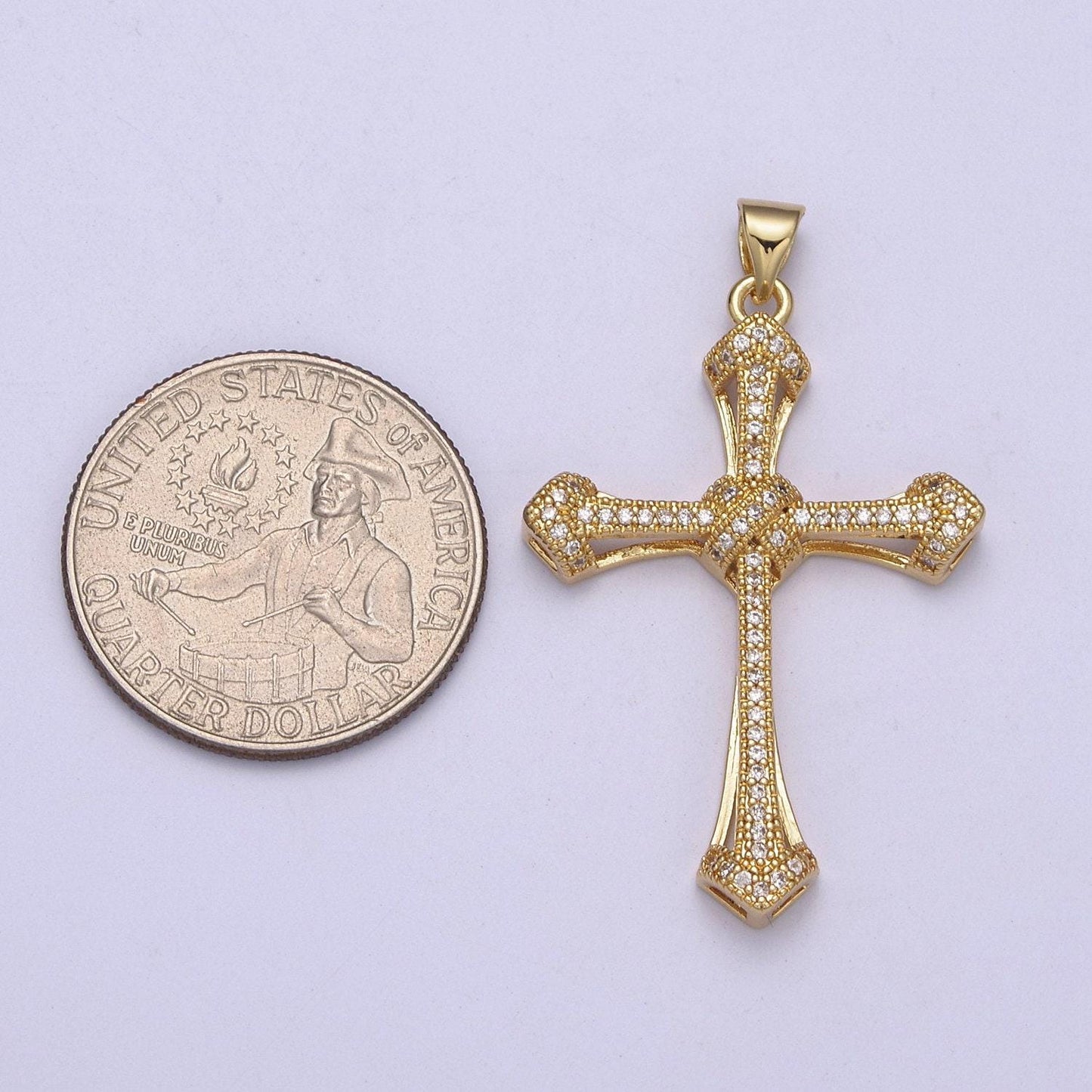 Large gold cz micro pave cross pendant, cubic zirconia charm micro pave jewelry findings h-325