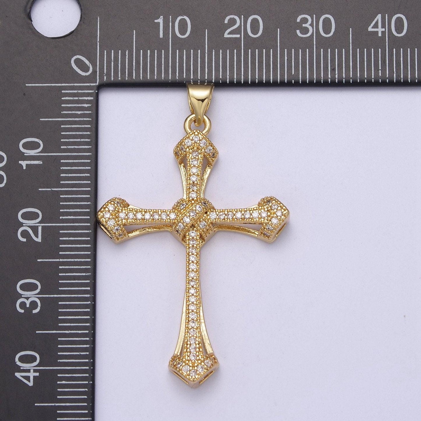 Large gold cz micro pave cross pendant, cubic zirconia charm micro pave jewelry findings h-325
