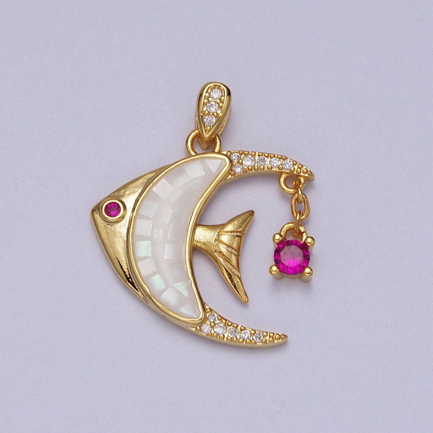 Dainty gold filled tropical fish pendant, colorful opal tropical fish charm, ocean charm, for diy jewelry making supply h306