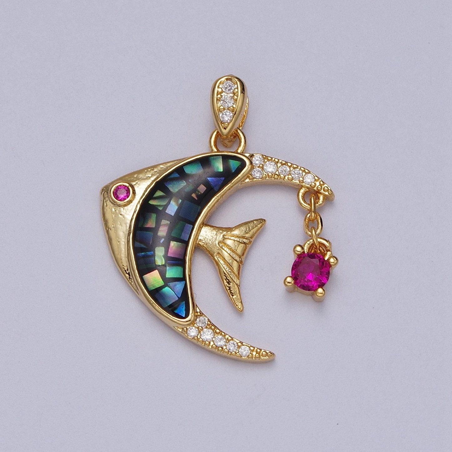 Dainty gold filled tropical fish pendant, colorful opal tropical fish charm, ocean charm, for diy jewelry making supply h306