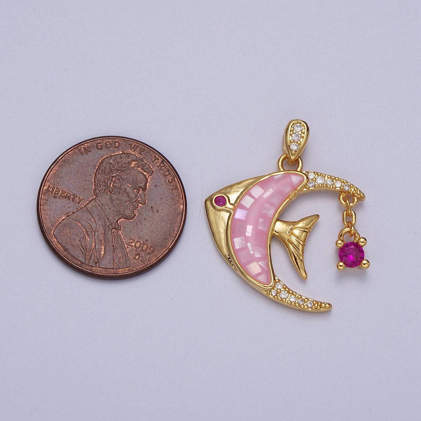 Dainty gold filled tropical fish pendant, colorful opal tropical fish charm, ocean charm, for diy jewelry making supply h306