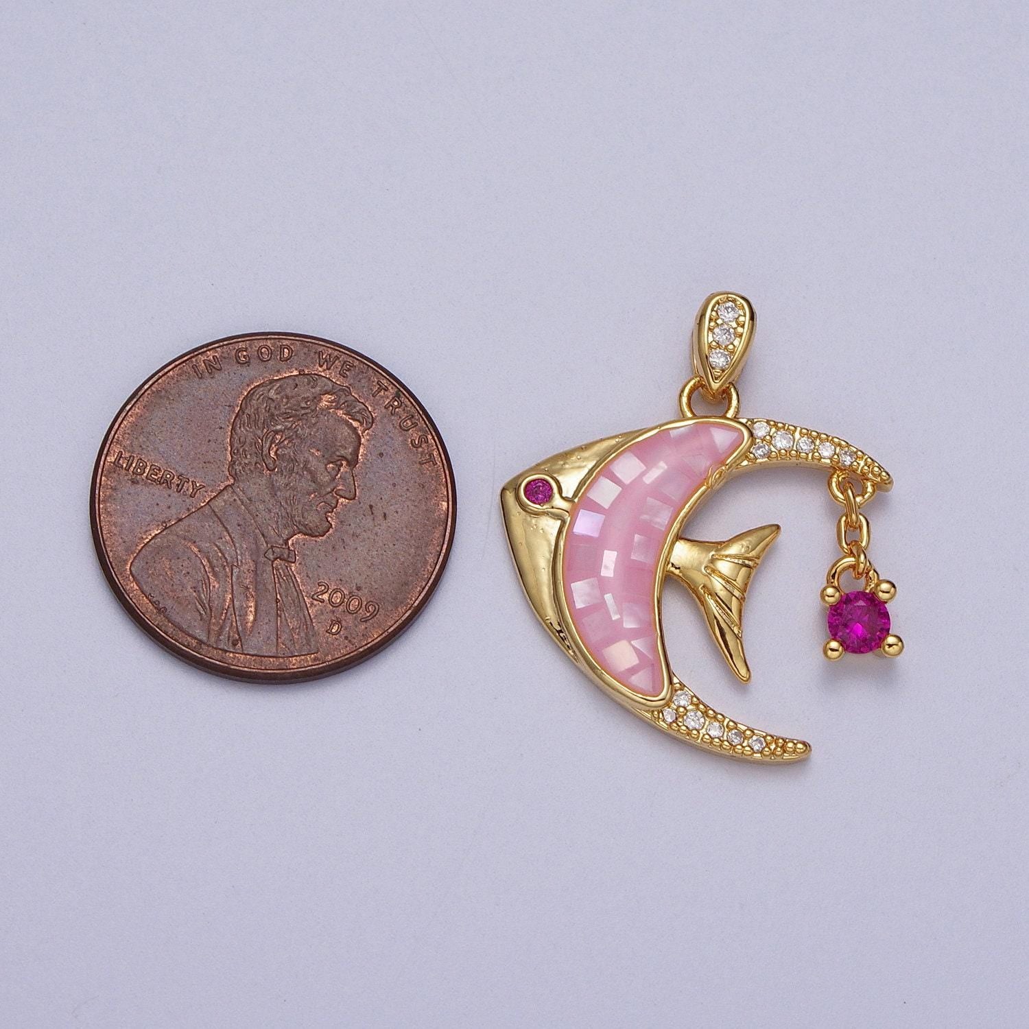 Dainty gold filled tropical fish pendant, colorful opal tropical fish charm, ocean charm, for diy jewelry making supply h306
