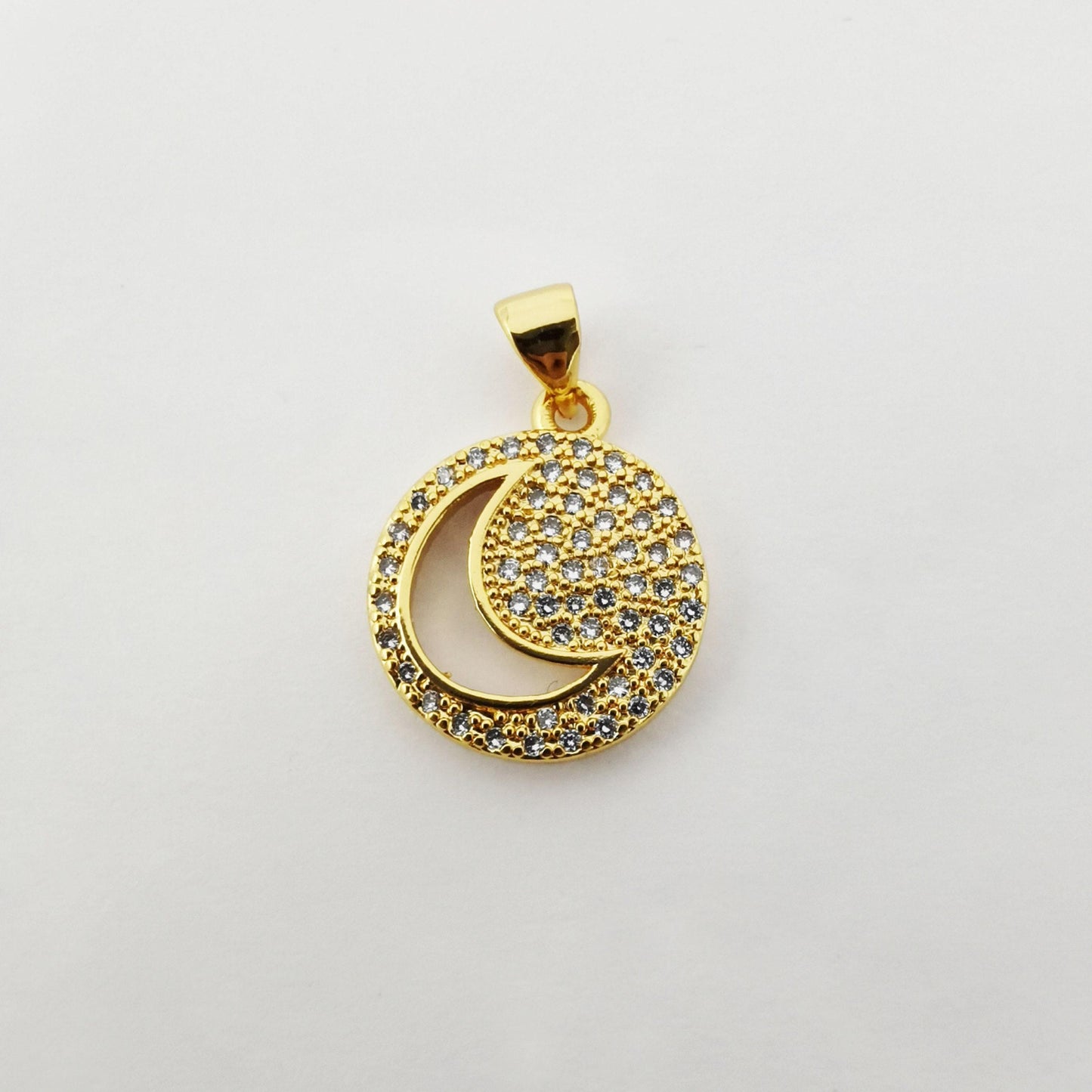 Gold silver circle celestial moon and star pave cubic zirconia crystal pendant for diy necklace h-312