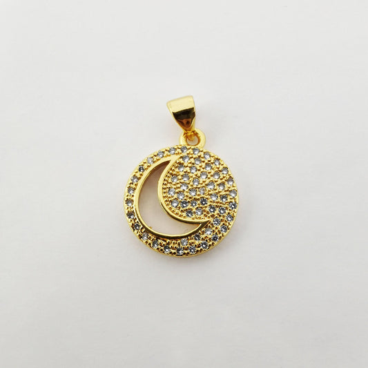 Gold silver circle celestial moon and star pave cubic zirconia crystal pendant for diy necklace h-312