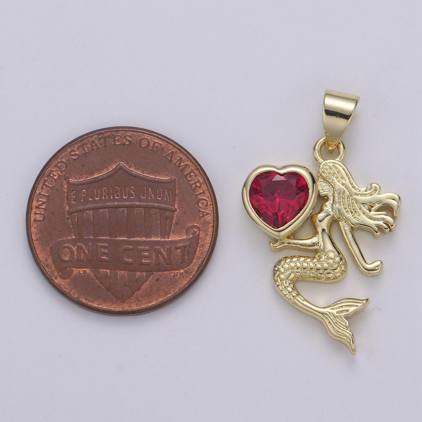 1pc24k gold solitaire cz mermaid pendant charm, love cz mermaid heart pendant charm, pendant, for diy jewelry.pdgf 2172