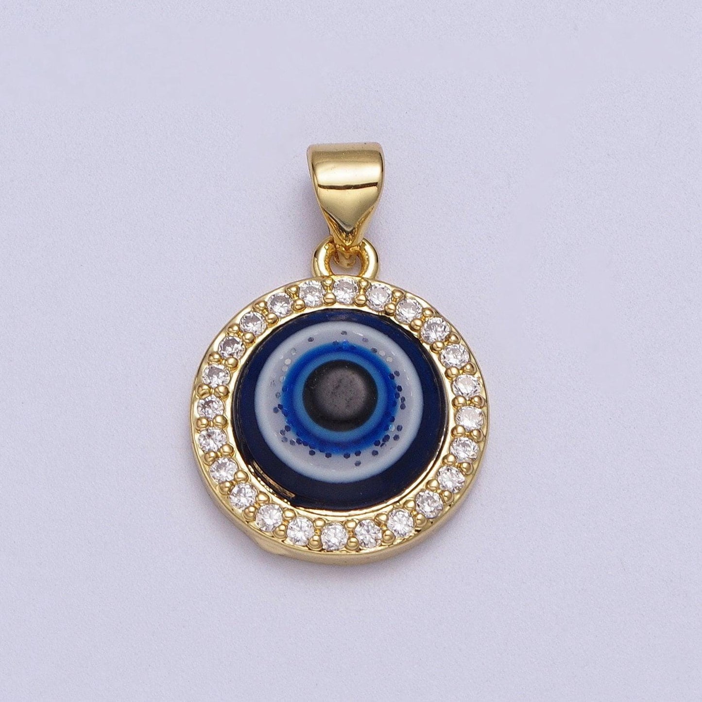 24k gold filled dark evil eye protection micro paved cz round amulet pendant | h279
