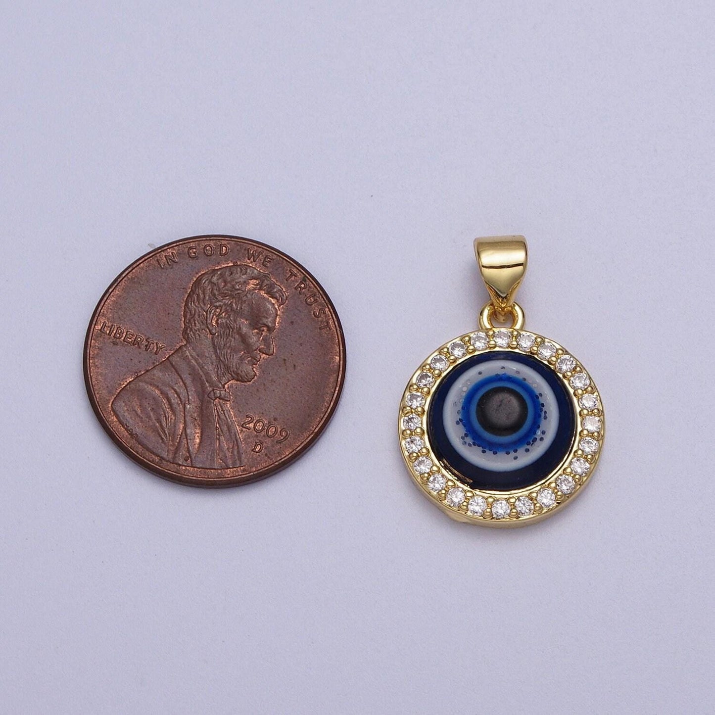 24k gold filled dark evil eye protection micro paved cz round amulet pendant | h279