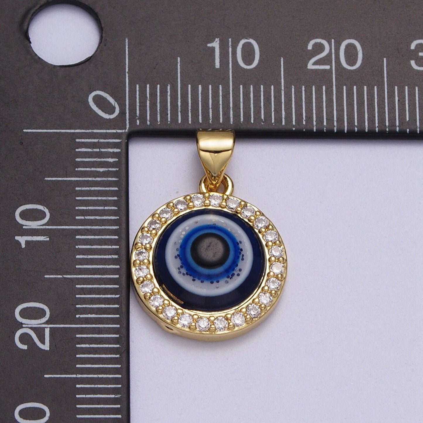 24k gold filled dark evil eye protection micro paved cz round amulet pendant | h279