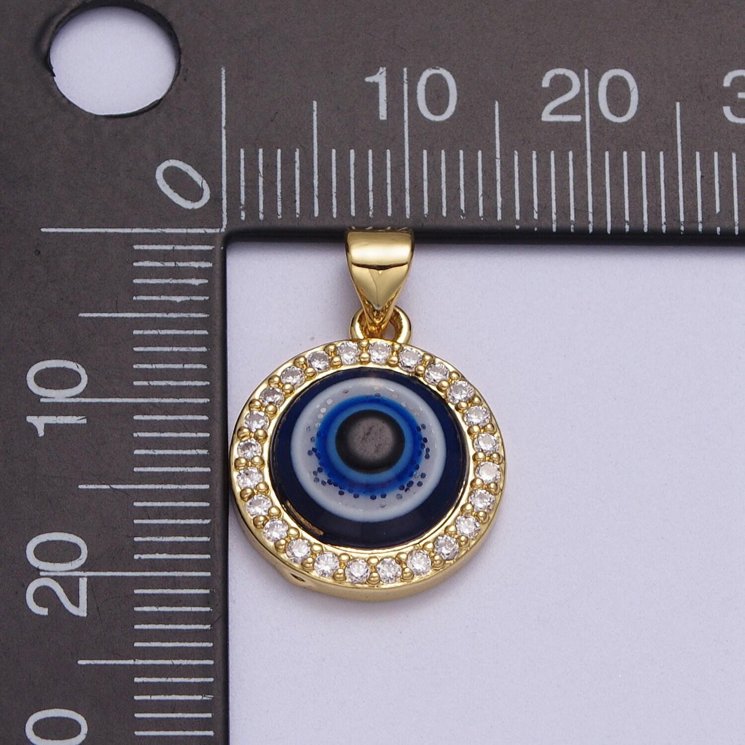 24k gold filled dark evil eye protection micro paved cz round amulet pendant | h279