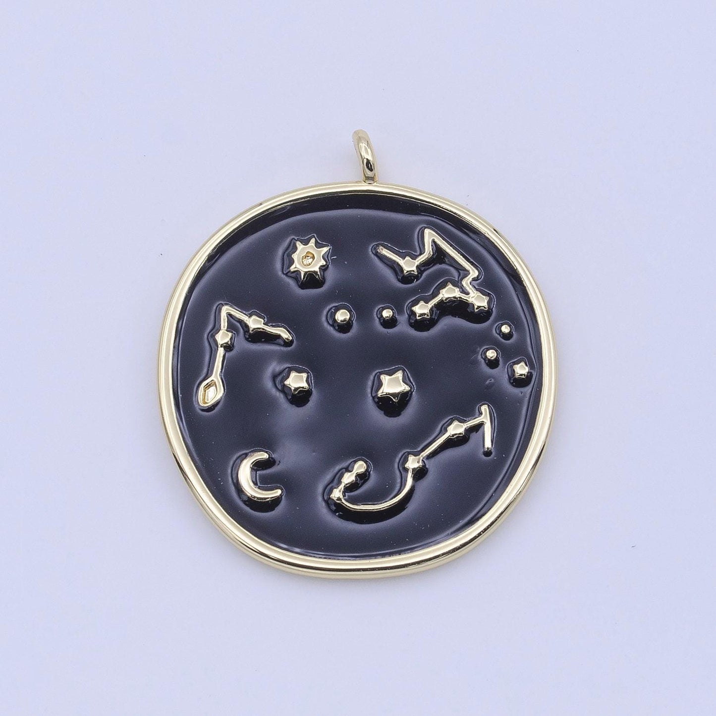 Gold filled black enamel celestial stars constellation charm white star galaxy round charm | h274 h277