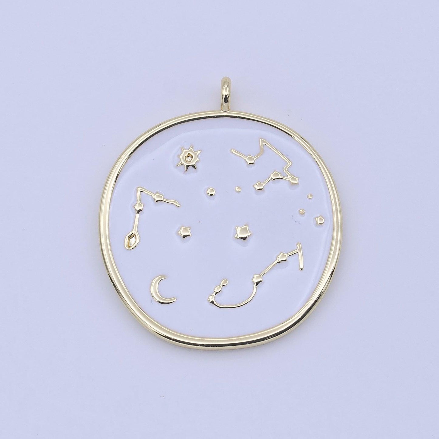 Gold filled black enamel celestial stars constellation charm white star galaxy round charm | h274 h277