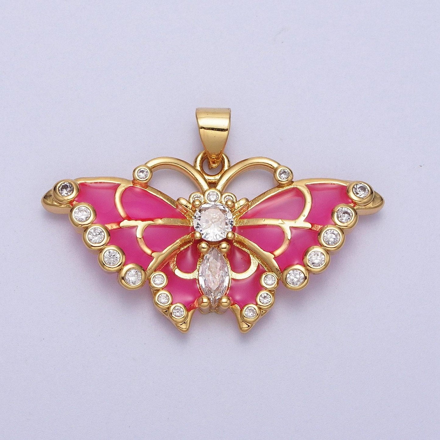 Hot pink butterfly charm gold barbiecore jewelry necklace pendant mariposa charm h-266