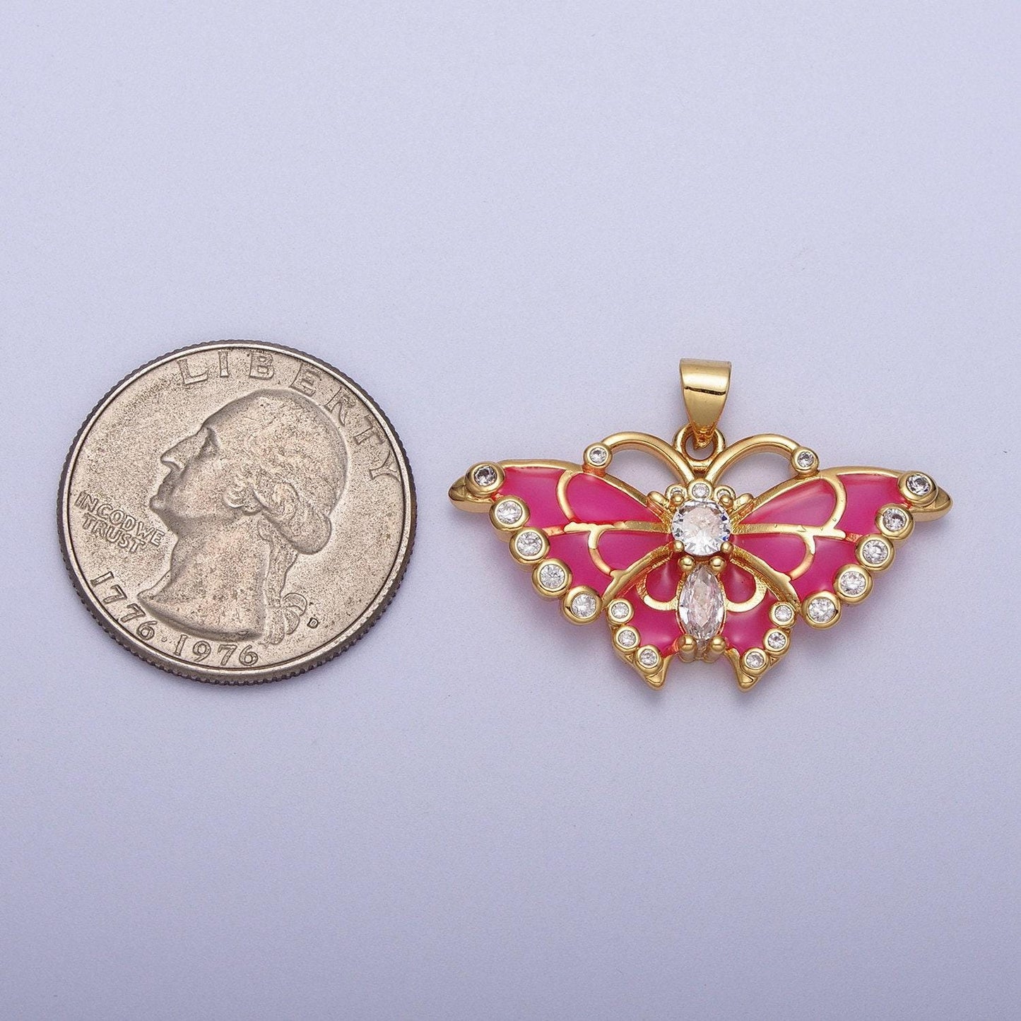 Hot pink butterfly charm gold barbiecore jewelry necklace pendant mariposa charm h-266