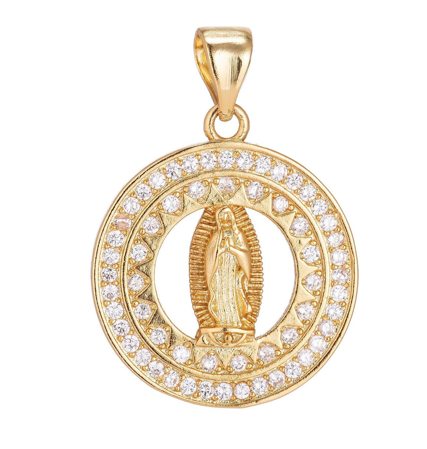 Dainty 18k gold fill virgin mary sparkling cz micro pave pendant with bail for layer necklace jewelry making religious charm h-261