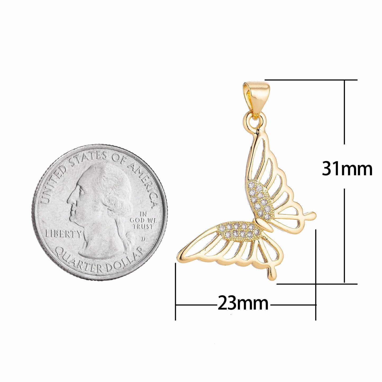 18k gold filled monarch butterfly romantic lover spring animal cubic zircon bracelet charm necklace pendant for jewelry making h-256