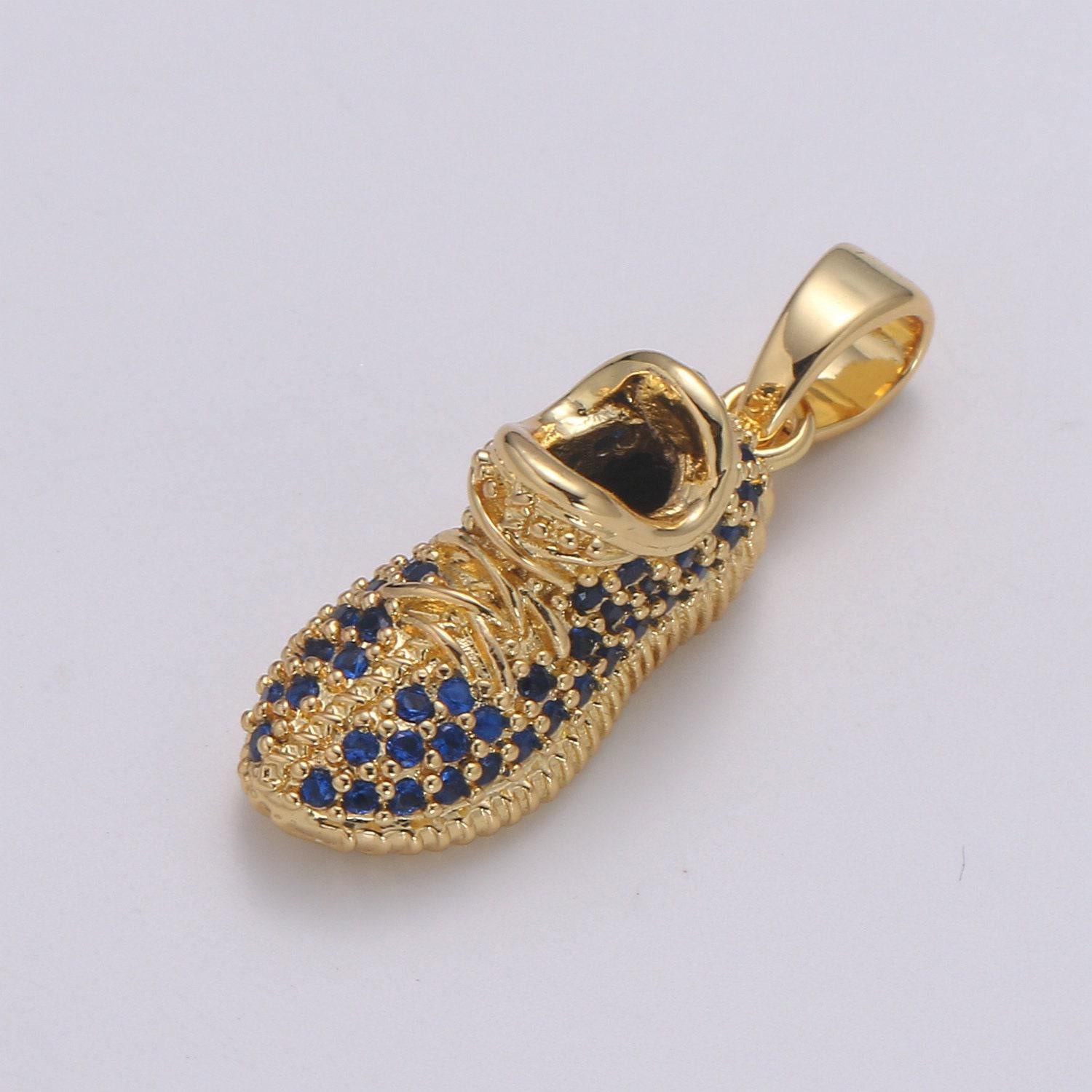 1 pc. blue or clear sneaker 24k gold charm, micro pave shoes pendant, cz gold charm, dainty minimalist jewelry supply, h-248