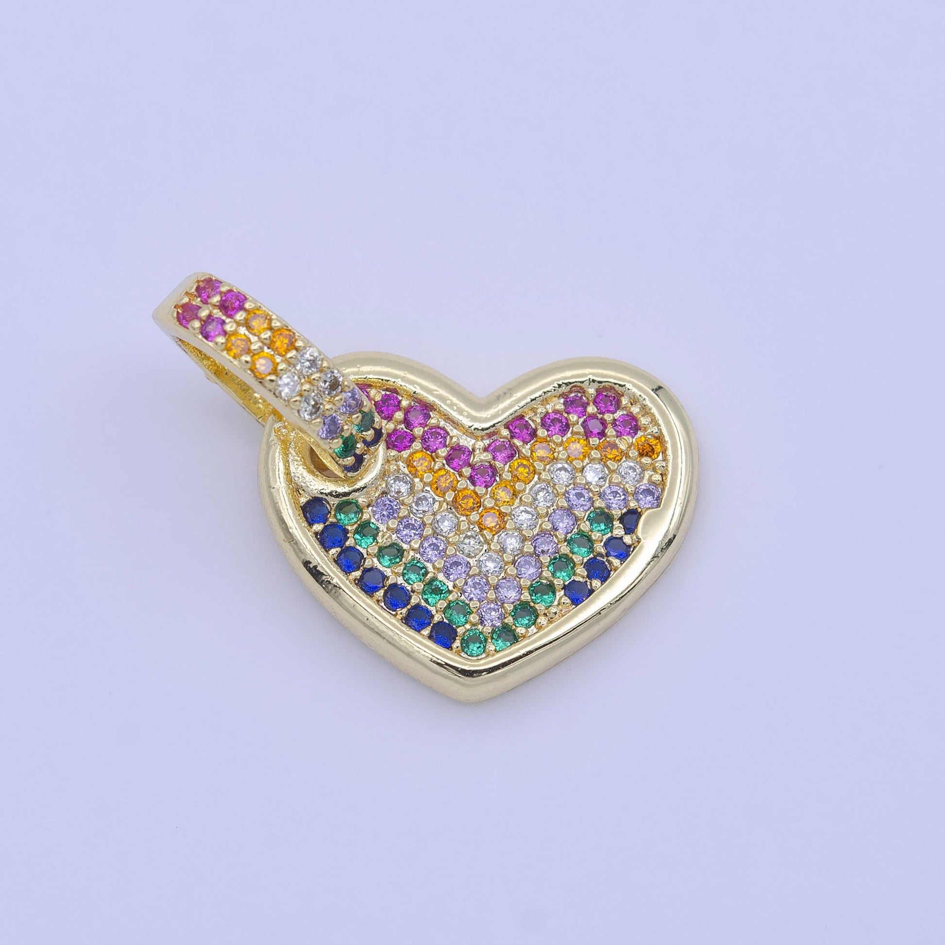 Rainbow heart pendant lead nickel free gold plated brass, cubic zirconia, cubic charm, cz charm, necklace pendant h245