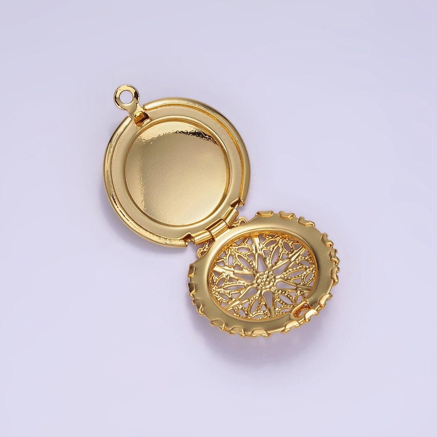 14k gold filled flower filigree round locket charm in gold & silver | h242