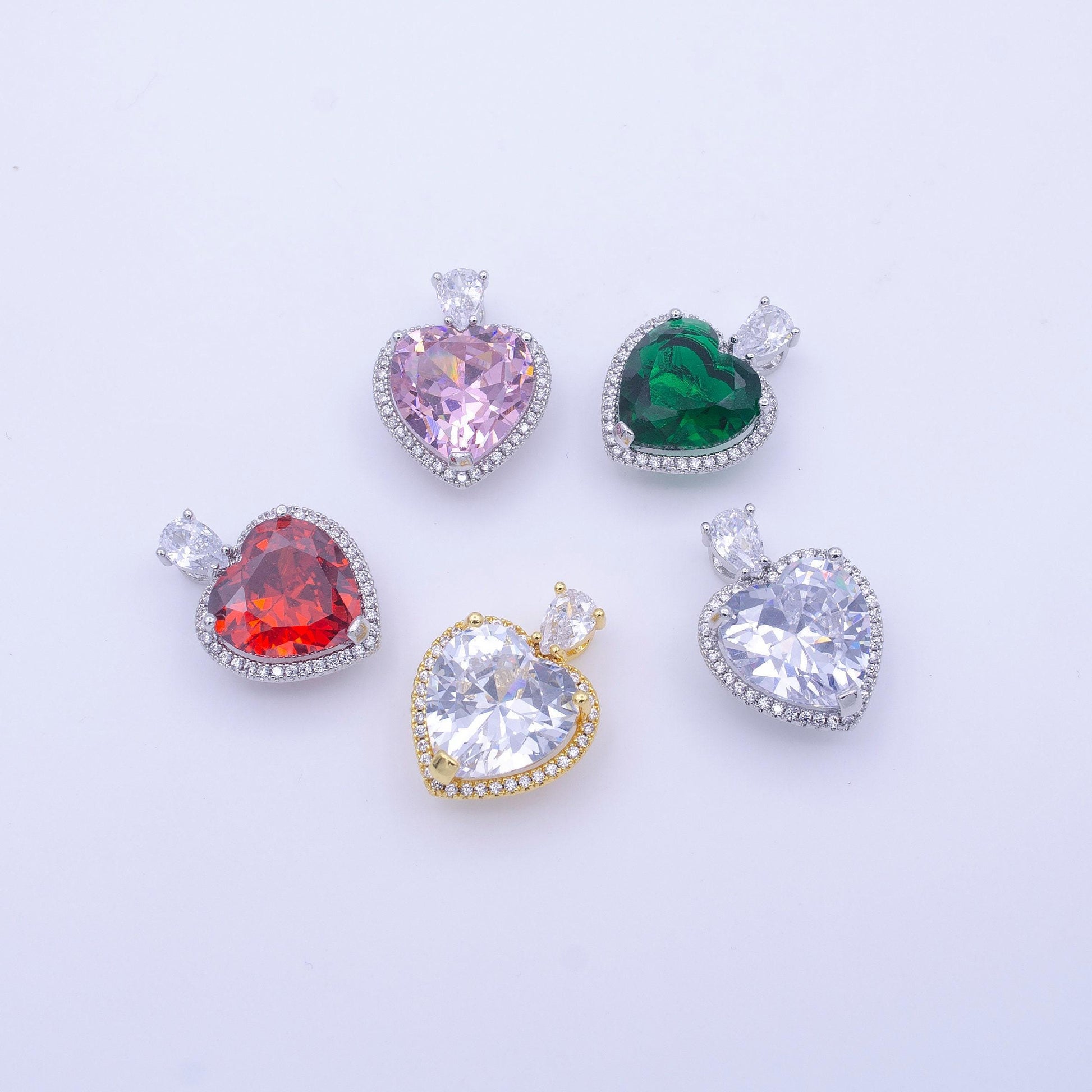 Silver micro pave heart cz pendant charm for jewelry necklace making h-231