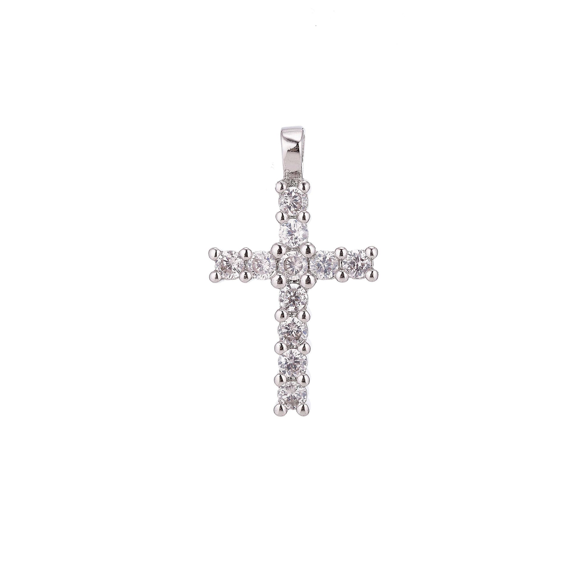 18k gold filled dainty delicate cross jesus cubic zirconia necklace pendant bracelet earring charm bails for jewelry making h-230