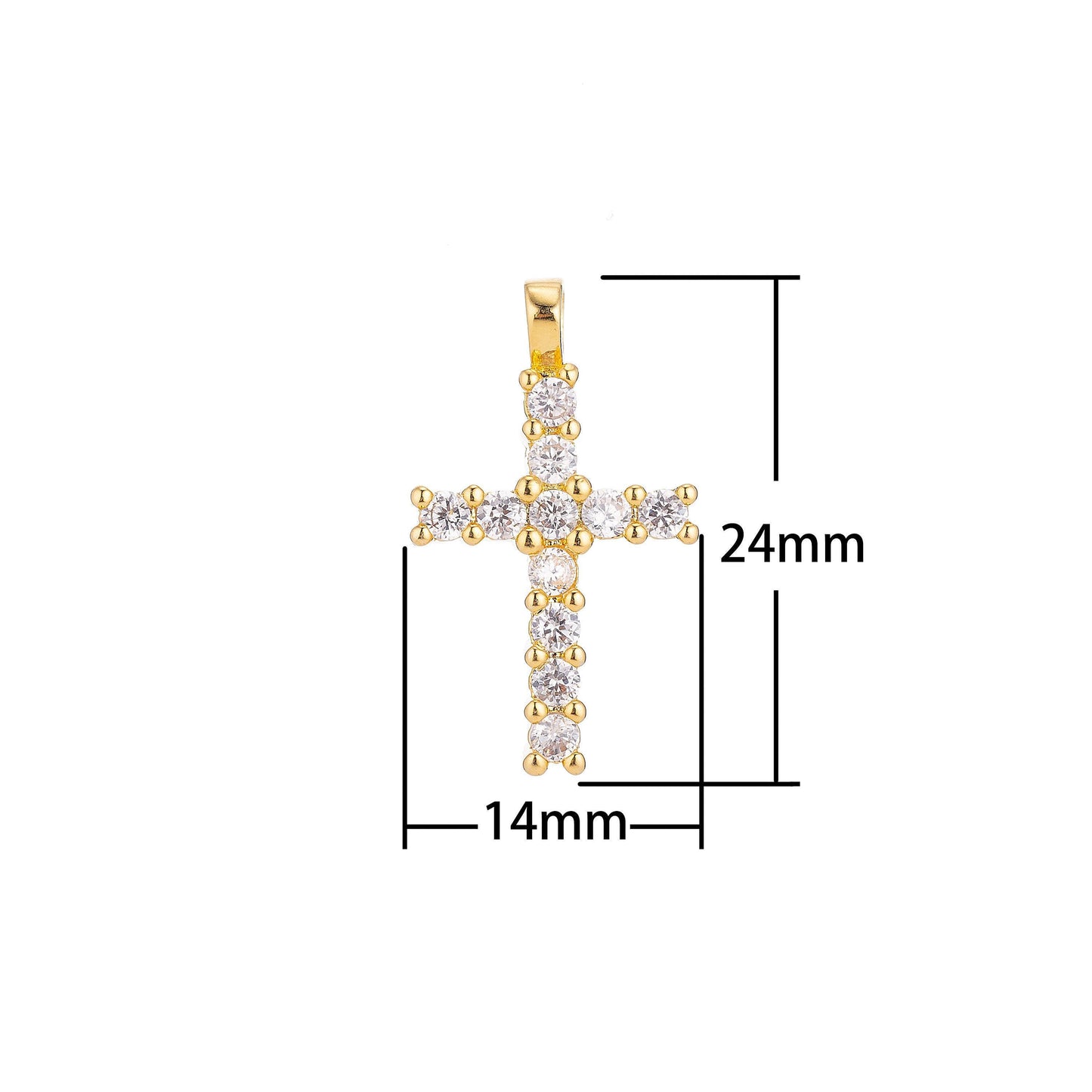 18k gold filled dainty delicate cross jesus cubic zirconia necklace pendant bracelet earring charm bails for jewelry making h-230