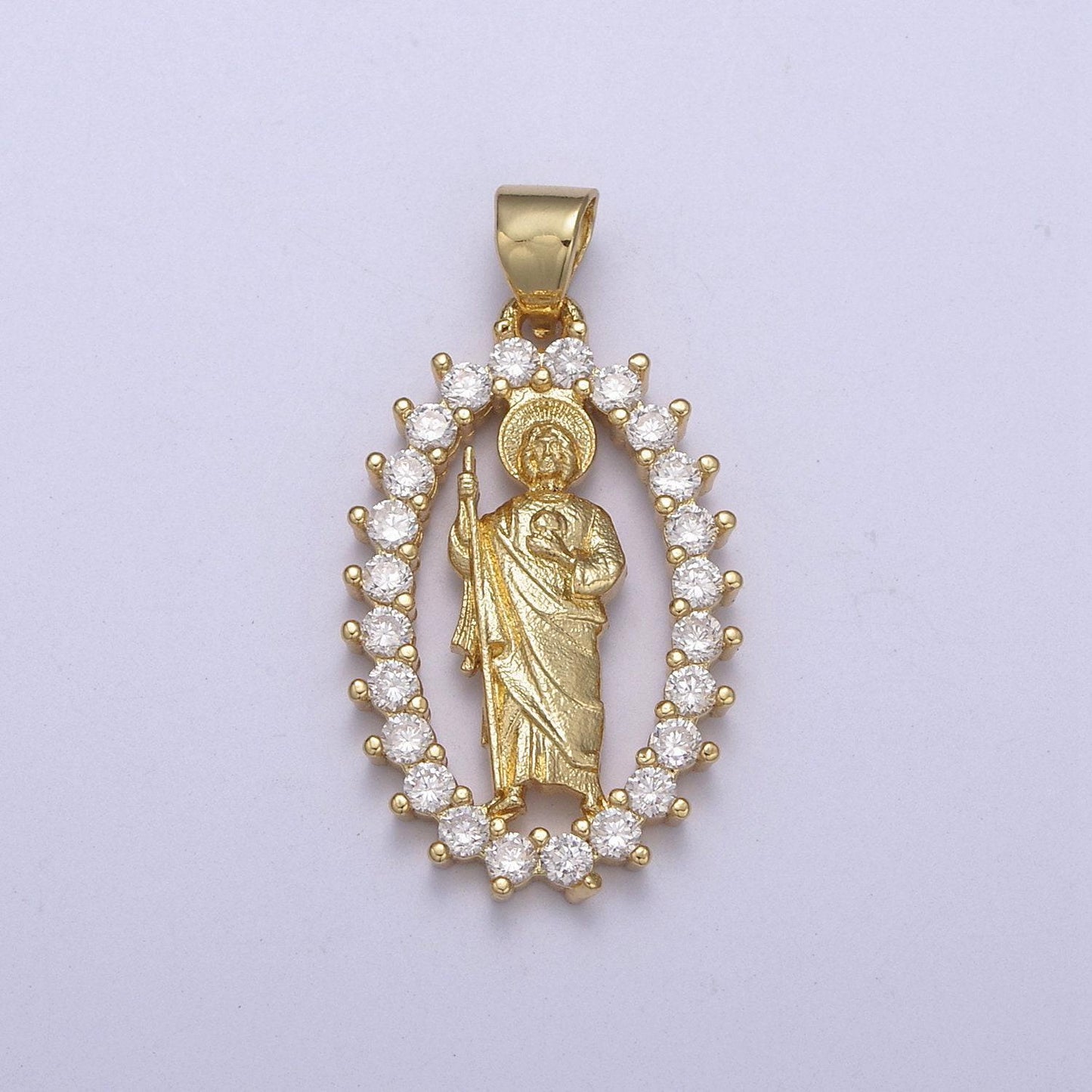 14k gold filled saint jude pendant cz san judas tadeo charm necklace, religious catholic jewelry san judas tadeo charm h-227
