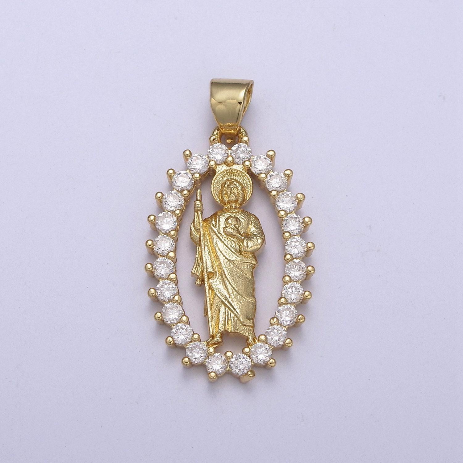 14k gold filled saint jude pendant cz san judas tadeo charm necklace, religious catholic jewelry san judas tadeo charm h-227