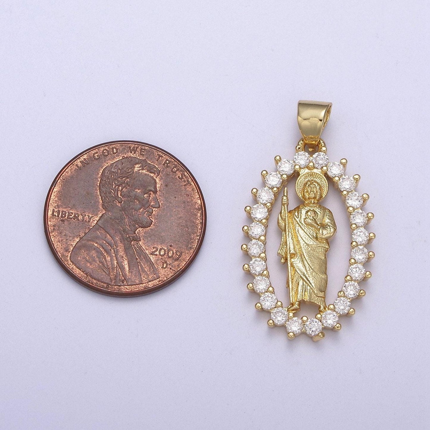 14k gold filled saint jude pendant cz san judas tadeo charm necklace, religious catholic jewelry san judas tadeo charm h-227