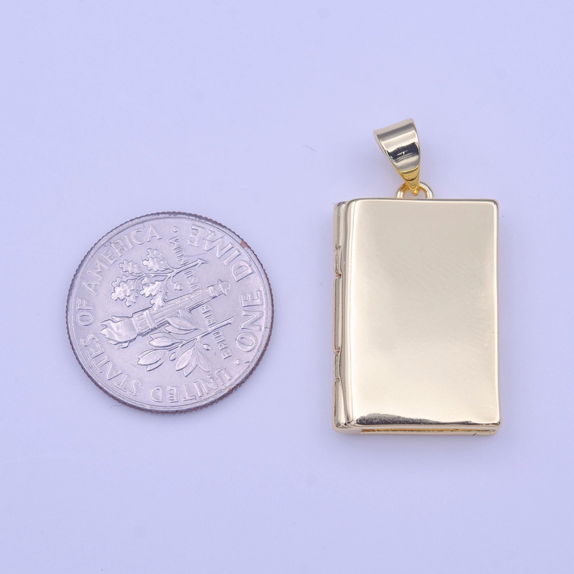 Plain rectangle gold locket necklace pendant personalized locket supply for jewelry making charm small book locket charm h-219