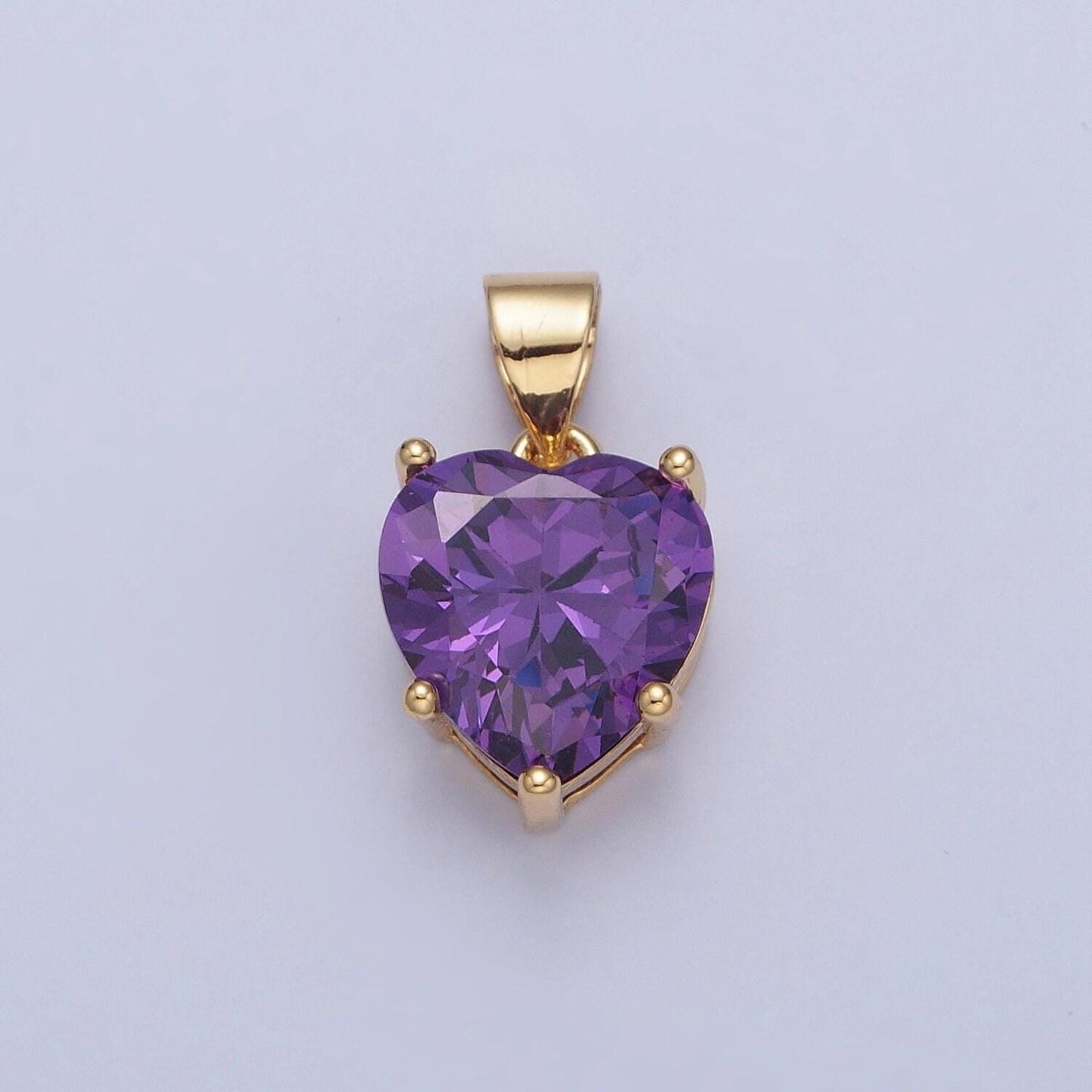 24k gold filled dainty royal purple heart pendant, micro pave cz cubic zirconia love valentine for diy jewelry making | h-216