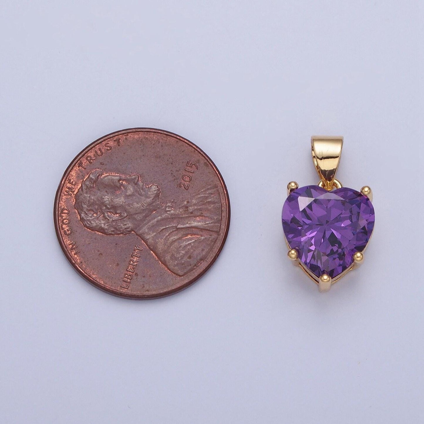 24k gold filled dainty royal purple heart pendant, micro pave cz cubic zirconia love valentine for diy jewelry making | h-216