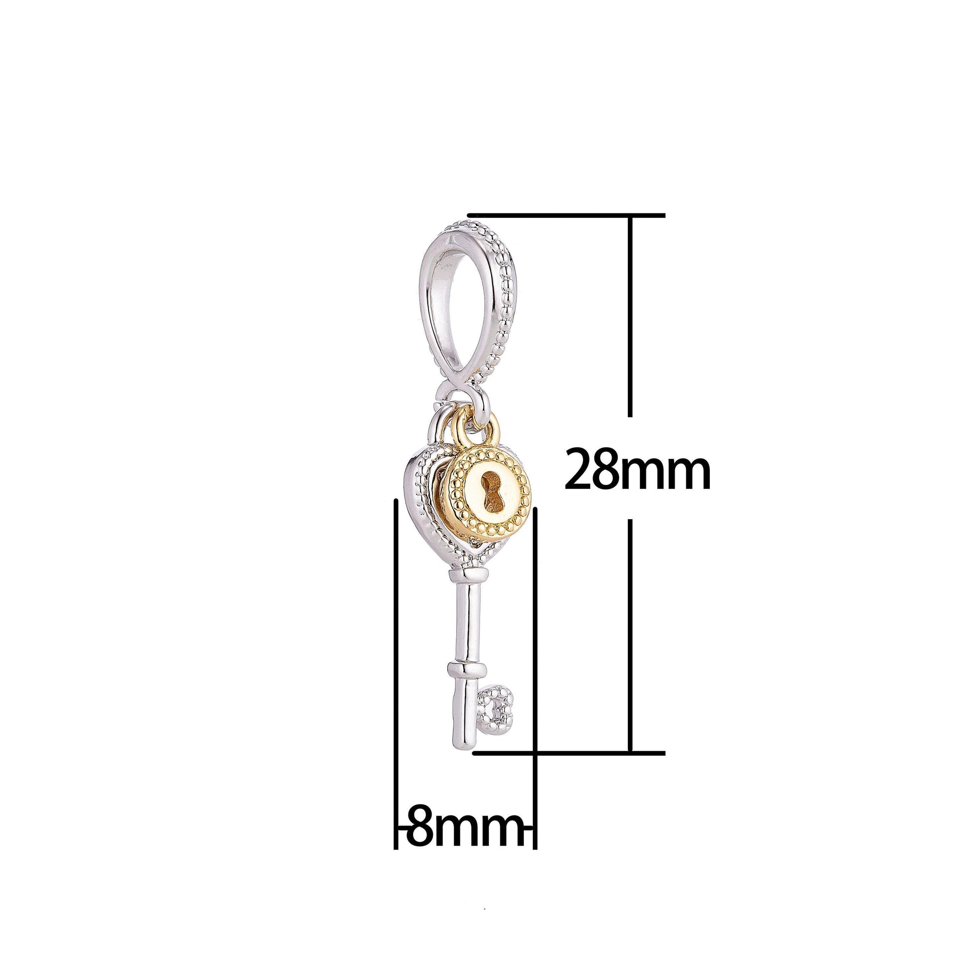 18k gold filled lock and key, cubic zirconia necklace pendant charm bails findings for jewelry making h-193
