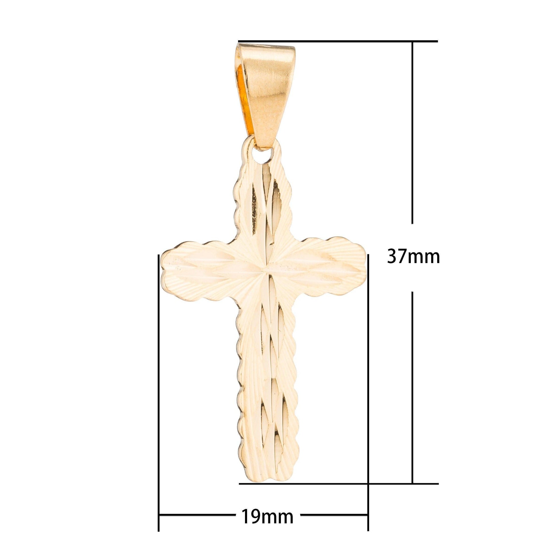 Gold cross pendant sunburst textured charm for religious jewelry making necklace bracelet component h-189