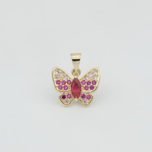 Gold butterfly charm pink cz micro pave mariposa monarch mini butterfly charm for bracelet necklace earring supply h-182