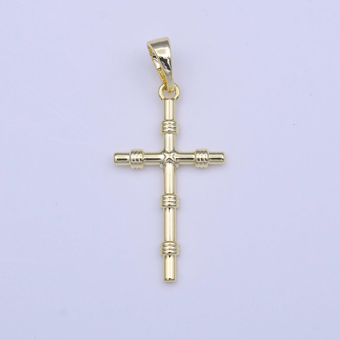 Dainty bamboo cross pendant , gold cross charm add on charm for rosary religious necklace earring supply h179