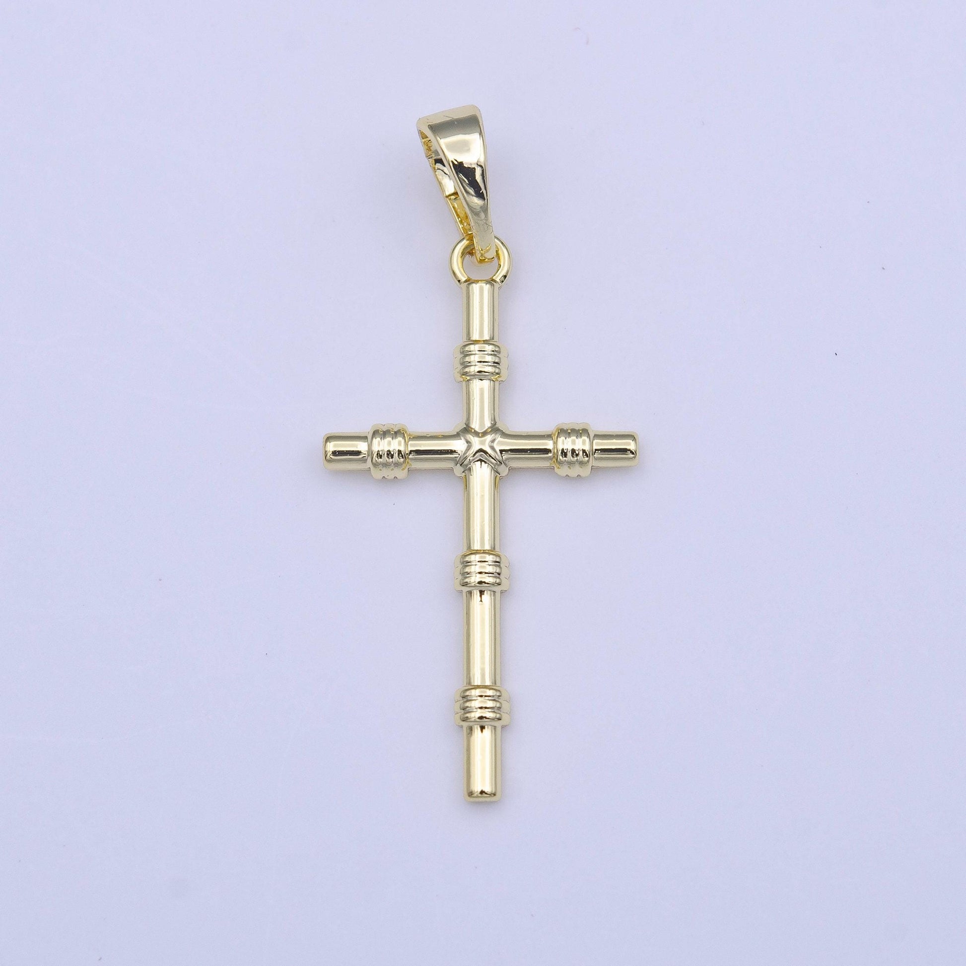 Dainty bamboo cross pendant , gold cross charm add on charm for rosary religious necklace earring supply h179