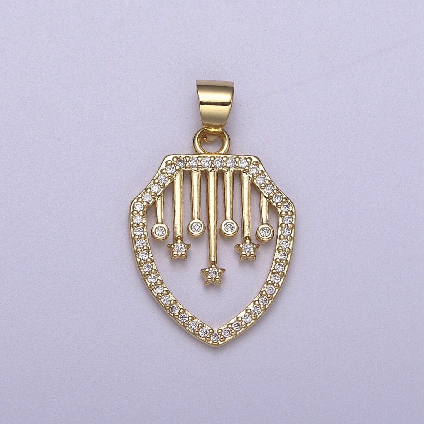 Cubic shield pendant star celestial charm in 14k gold filled h-174