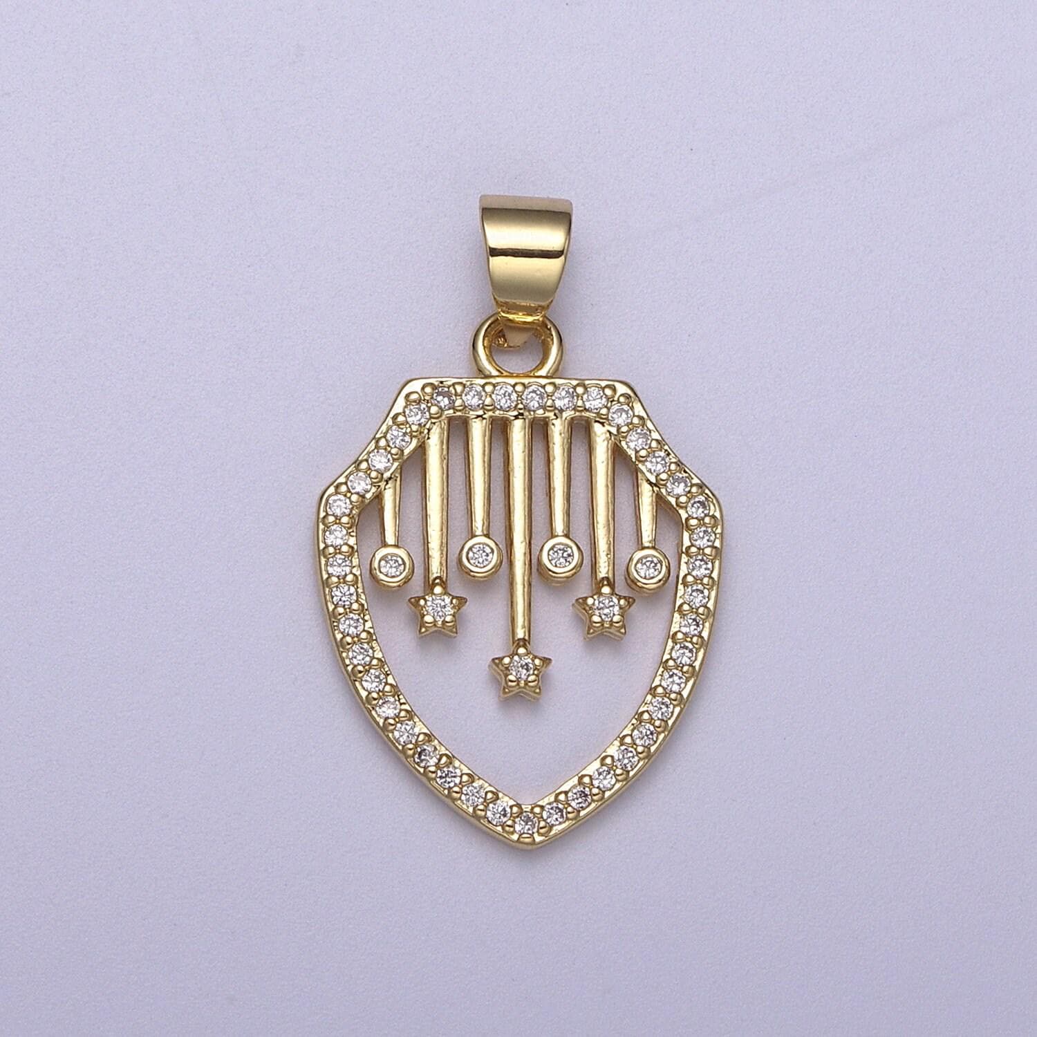 Cubic shield pendant star celestial charm in 14k gold filled h-174