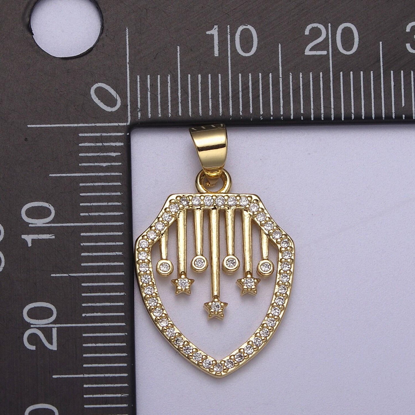 Cubic shield pendant star celestial charm in 14k gold filled h-174